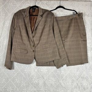 Lane Bryant Brown Plaid Skirt Suit Size 28 Career Office Blazer Skirt Set